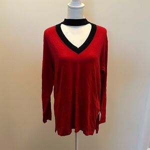 Vince Camuto Red and Black V-Neck Sweater